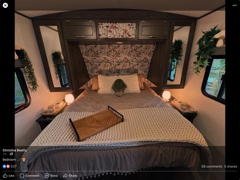 Rv Camper Bedroom Ideas, Rv Interior Decorating Ideas, Trailer Bedroom, Small Travel Trailer Remodel, Small Camper Interior, Small Travel Trailer, Rv Interior Design, Beds With Storage, Rv Interior Remodel