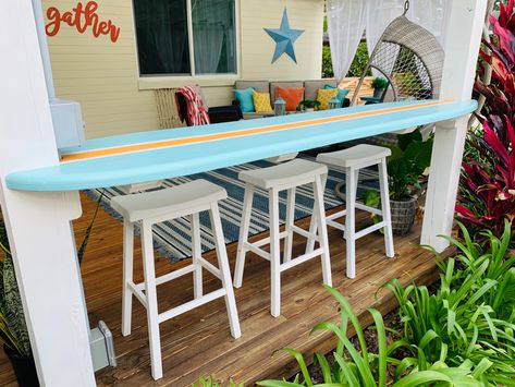 Beach Theme Backyard Ideas Patio, Margaritaville Pool Decor, Margaritaville Bar Ideas, Tiki Backyard Ideas Patio, Apartment Porch Ideas, Beachy Backyard, Margaritaville Bar, Pool Bar Ideas, Margaritaville Decor