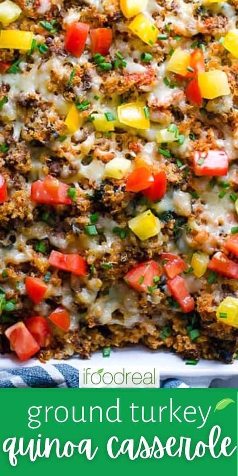 This Ground Turkey Quinoa Casserole is a budget friendly crowd pleaser. Perfect for using up leftover quinoa, or to freeze or make ahead. Ground Beef Quinoa Casserole, Quinoa And Ground Turkey Recipes, Dash Diet Ground Turkey Recipes, Ground Chicken Quinoa Recipes, Ground Turkey Casserole Recipes Healthy, Sandi Griffin, Black Bean Quinoa Casserole, Salad With Ground Turkey, Artichoke Quinoa