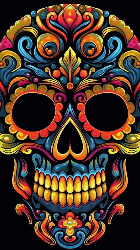 Color Bomb Explosion IPhone Wallpaper - IPhone Wallpapers : iPhone Wallpapers Sugar Skull Art Painting, Mexican Skull Art, Sugar Skull Art Drawing, Skull Artwork Illustrations, Sugar Skull Wallpaper, Colorful Skull Art, Wallpaper Windows, Sugar Skull Artwork, Iphone Wallpaper Hd