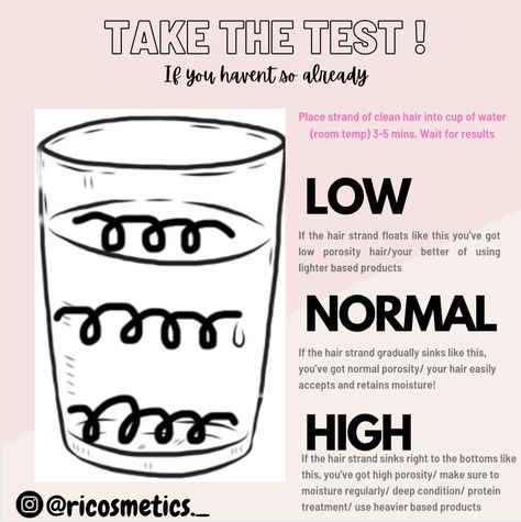 Hair porosity test | Hair porosity | Hair care | test | water test | Healthy hair | Manage hair| Hair tips Hair Journey Tips, Natural Hair Care Routine, Afro Hair Care, Healthy Hair Routine, Natural Hair Routine, Curly Hair Care Routine, Natural Hair Growth Tips, Hair Care Growth, Hair Growing Tips