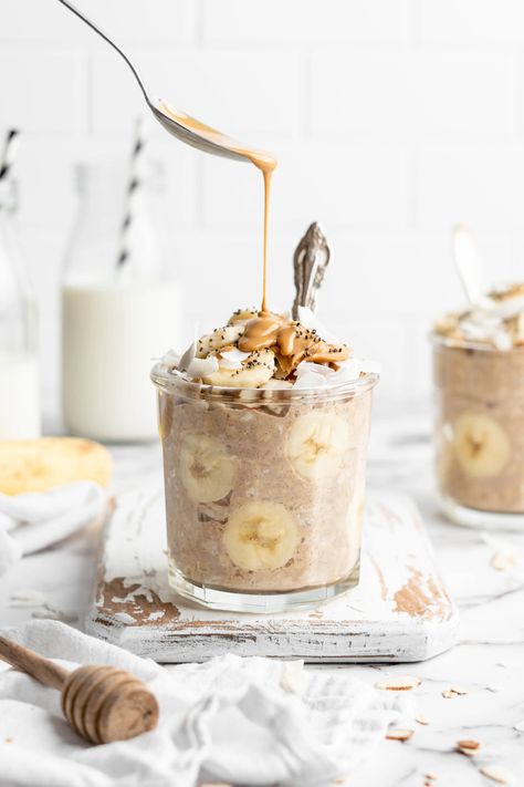 Oats Banana Peanut Butter, Overnight Oats Peanut Butter, Peanut Butter Banana Overnight Oats, Peanut Butter Overnight Oats, Recipes With Flour Tortillas, Easy Overnight Oats, Banana Peanut Butter, Banana Overnight Oats, Homemade Oatmeal