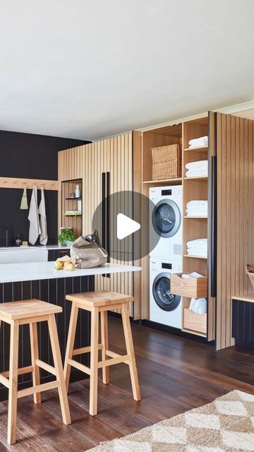 Naked Kitchens on Instagram: "Clever storage doesn’t need to be difficult. Sometimes it’s as simple as pocket doors to hide those bulky appliances! Our Ryburgh design is a fantastic take on a utility room - It’s also got a bar! (Check our story) What would you want to hide in your Utility room? Let us know in the comments! 👇" Hidden Utility Room In Kitchen, Naked Kitchens, Utility Room, Clever Storage, Pocket Doors, Apartment Interior Design, Apartment Interior, Our Story, A Bar