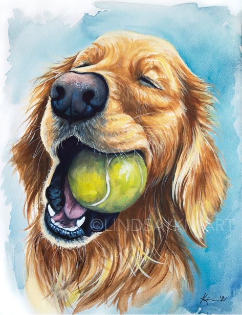 Golden Retriever Painting, Ball Is Life, Golden Retriever Art, Golden Retriever Gifts, A Golden Retriever, Dogs Golden Retriever, Tennis Ball, Glass Wall Art, Framed Canvas Prints