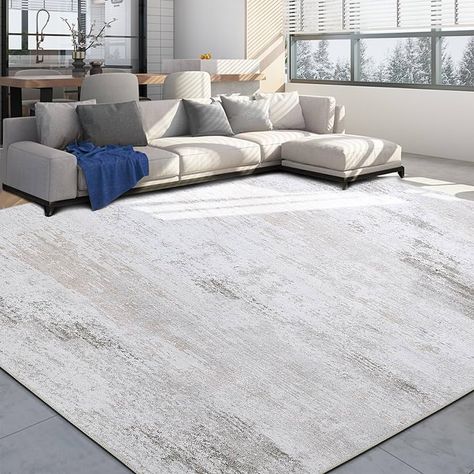 Amazon.com: BALAPET 10x14 Modern Abstract Area Rug for Living Room Bedroom, Large Machine Washable Boho Floor Carpet with Non-Slip Backing for Indoor Office Dining Room, Home Deco Non-Shedding, Sandy : Home & Kitchen Grey And White Rug Living Room, Cream Rug Living Room Grey Couch, Living Room Inspiration Rugs, Light Gray Rugs, Rugs Modern Living Room, Area Rug For Beige Couch, Grey Flooring Living Room Decor, Modern Rugs Bedroom, Living Room Carpet Ideas Area Rugs