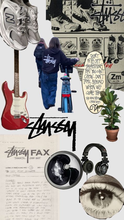 #stussy Stussy Pc Wallpaper, Stussy Collage, Vintage Stussy Prints, Cool Prints For Room Stussy, Black And White Stussy Poster, Stussy Wallpaper, Streetwear Inspiration, Fashion Poster Design, Fashion Journals