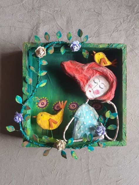 Diarama Ideas For Kids How To Make, Papier Mache Art, Assemblage Art Collage, Paper Mache Clay, Paper Mache Sculpture, Paper Mache Art, Paper Mache Crafts, Shadow Box Art, Papel Mache