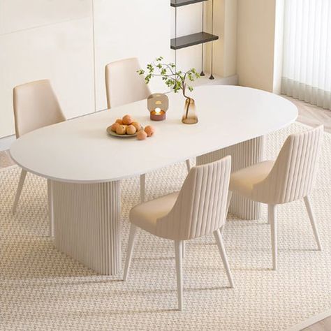 VERONA Home Simple Solid Wood Oval Dining Table Sets._4 - Wayfair Canada White Oval Dining Table, Kitchen Bar Table, Comfortable Dining Chairs, White Dining Table, Dining Chair Design, Oval Table Dining, Oval Table, Dining Living Room, Hotel Furniture