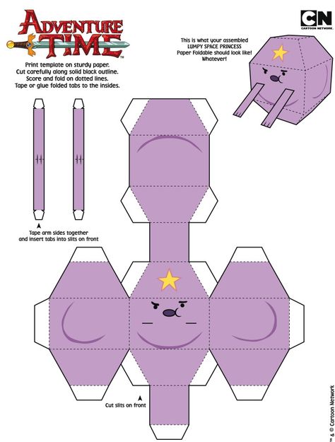 Adventure Time Crafts, Adventure Time Birthday, Adventure Time Parties, Diy Gift Box Template, Lumpy Space Princess, Paper Toys Template, Instruções Origami, Karakter Disney, Paper Doll Template