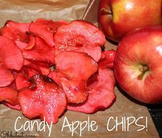 Candy Apple Chips! "Well, here’s the perfect way to enjoy that crisp, glossy, cinnamon candy coated Apple treat that we all know and love, minus any potential tooth loss! These slices are super easy to crunch and pack that same flavor punch & reminiscent feel as the full sized tooth-buster.' Candied Fruit Recipes, Apple Chips Recipe, Unique Snacks, Apple Treat, Apple Chips, Dehydrated Fruit, Dancer Workout, Dehydrated Food, Fair Food Recipes