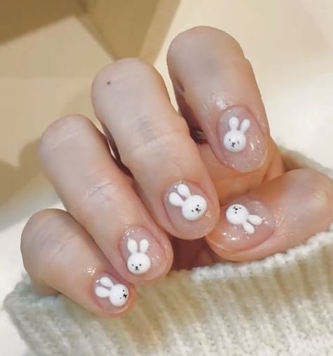 Minimal Nails Art, Korean Nail Art, Bunny Nails, Cute Short Nails, Cute Nail Art Designs, Minimal Nails, Casual Nails, Soft Nails, Kawaii Nails