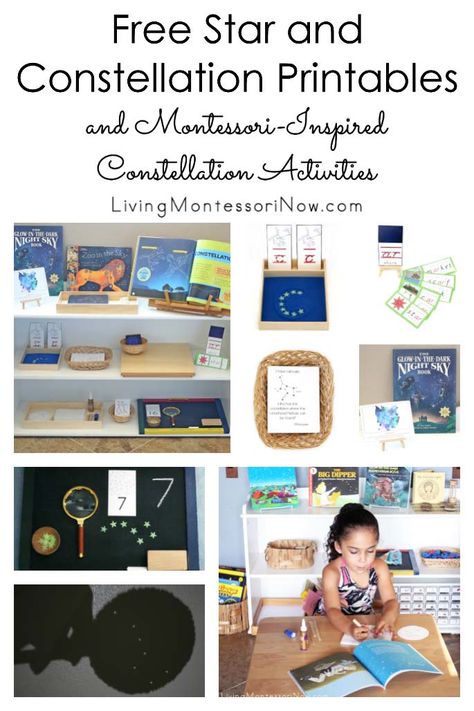 List of free star and constellation printables along with ideas for using constellation printables to create Montessori-inspired themed activities for preschoolers through grade 1!! For home or classroom - Living Montessori Now #Montessori #stars #constellations #astronomy #homeschool #preschool #kindergarten Constellations Printable, Constellation Activities, Astronomy Activity, Free Educational Printables, Montessori Printables, Montessori Elementary, Montessori Toddler Activities, Science Activities For Kids, Montessori Toddler