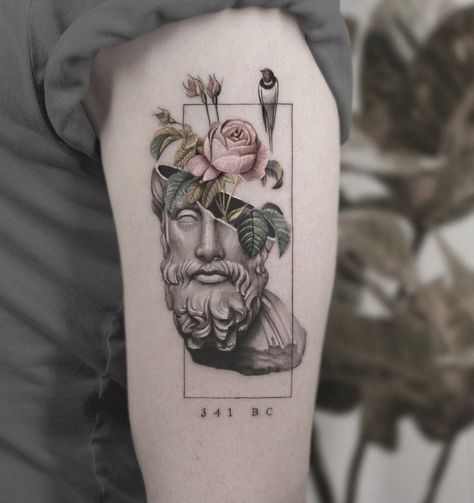 Hermes Tattoo, Potrait Tattoo, Detailed Tattoos, Lily Tattoos, Running Tattoo, Art Inspired Tattoos, Surreal Tattoo, Statue Tattoo, Red Ink Tattoos