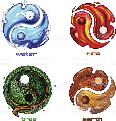 Yin Yang Elements, Water Symbols, Earth Wind Fire Water, Water Vector, Ying Yang Tattoo, Nature Symbols, Yin Yang Art, Yin Yang Symbol, Elements Tattoo