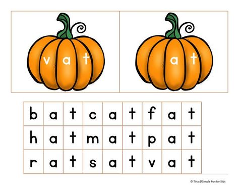 Hands on practice for sounding out words with -at Family CVC Word Pumpkins - several ways to play! Sounding Out Words, Pumpkin Printable, Cvc Word, Fun For Kids, Cvc Words, Hands On, Cool Kids, Pumpkins, To Play