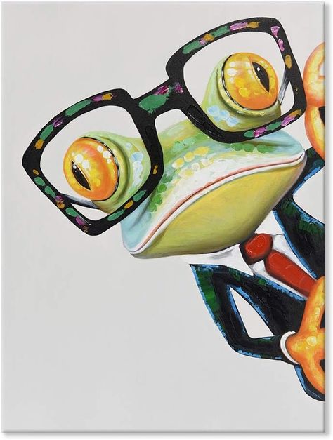 Amazon.com: JAPO ART Canvas Frog Wall Art Decor Funny Animal Painting Handpainted Colorful Cute Frog with Duck Swim Ring for Kidroom Bedroom Wall Decor Ready to Hang 24 x 24 Inch: Paintings Frog With Glasses, Frog Wall Decor, Frog Painting, Frog Wall Art, Art Frog, Buddha Art Painting, Funny Paintings, Blue Artwork, Amazing Street Art