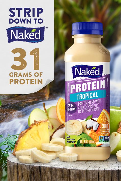 Delicious. Nourishing. Packed with 31g of protein, Naked Tropical Protein is a mighty blend of fruit juices. Smoothie Shop, Healthy Lunches For Kids, Fruit And Vegetable Storage, Healthy Breakfast Recipes Easy, Tropical Smoothie, Fruit Juices, Bento Recipes, Protein Shake Recipes, Easy Smoothie Recipes