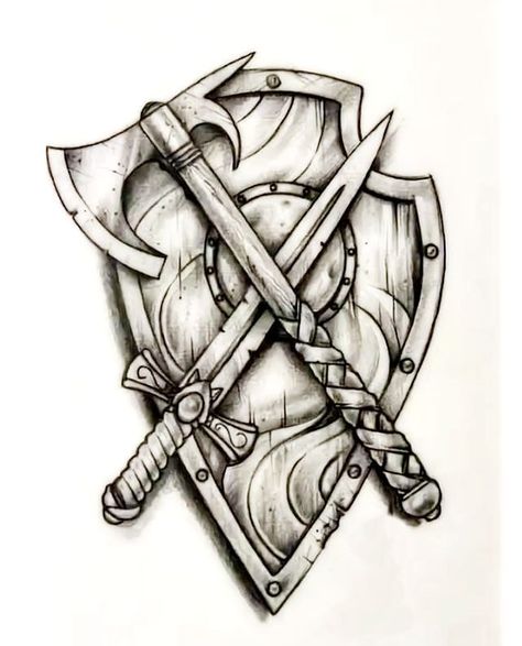 Viking Helmet Tattoo, Dnd Tattoo, Shield Drawing, Viking Drawings, Armour Tattoo, Viking Tattoos For Men, Leg Band Tattoos, Warrior Tattoo Sleeve, Shield Tattoo