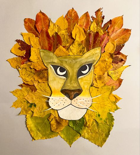 Lion kids art made with autumn leaves Lion Face Mask Craft, Lion Kids Art, Face Mask Craft, Lion Face Mask, Mask Craft, Masks Crafts, Lion Face, Kids Art, Arts And Crafts For Kids