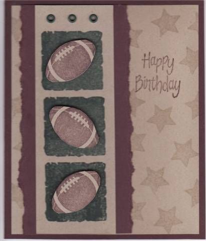 Football Greeting Cards, Stampin Up Football Cards, Football Cards Handmade, Football Birthday Cards, Ideas Birthday Card, Men's Birthday, Ripped Paper, Birthday Cards For Brother, Guy Cards