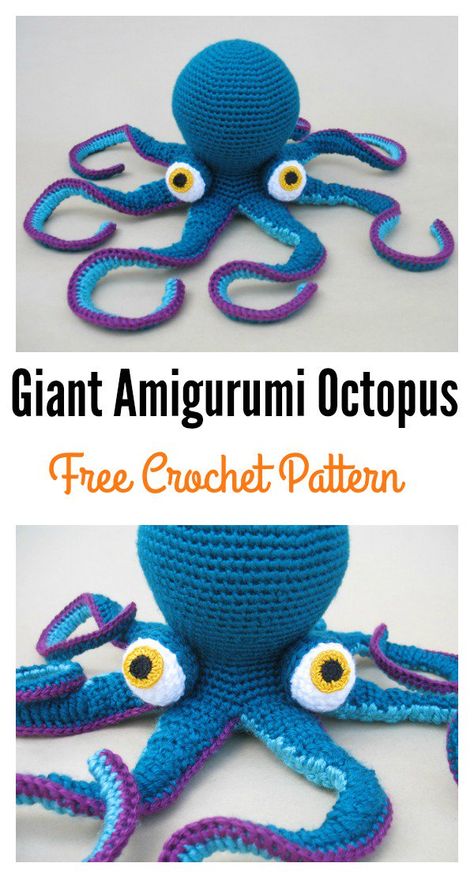 Crochet Giant Amigurumi Octopus Free Pattern Giant Amigurumi, Octopus Crochet Pattern Free, Amigurumi Octopus, Baby Amigurumi, Octopus Crochet, Octopus Crochet Pattern, Crocheted Jellyfish, Crochet Fish, Crochet Octopus