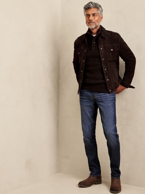 Slim Organic Cotton Jean | Banana Republic European Mens Fashion Casual, Banana Republic Men Outfits, Men’s Fashion Over 40, Mens Dark Jeans Outfit, Men's Business Casual Outfits, Casual Fashion Men's Outfit Ideas, Slim Fit Jeans Men Outfits, Dressy Casual Outfits Men, Mens Business Casual Outfits Summer