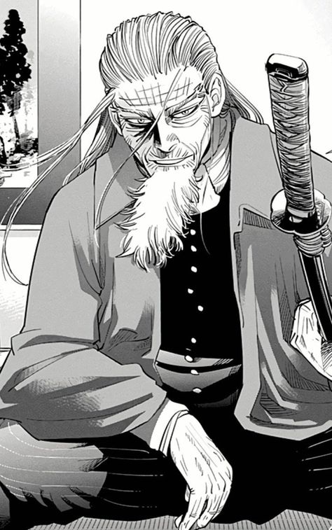 Old Anime Character Design, Old Man Manga Character, Anime Old Man Art, Anime Old Man Character Design, Hijikata Golden Kamuy, Manga Old Man, Anime Grandpa, Blind Character Design, Anime Old Man