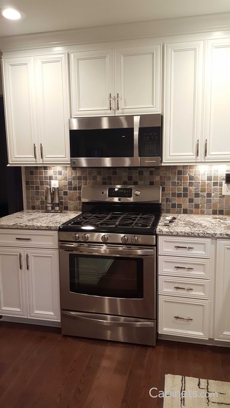 Panel Kitchen Cabinets, Stone Tile Backsplash, Recessed Panel Cabinets, Order Kitchen, Kitchen Desks, Stone Tile, Door Styles, Double Wall Oven, Stone Tiles