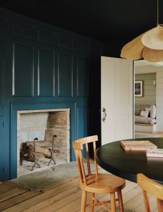 Architect Elizabeth Roberts restores a colonial-era farmhouse in rural Connecticut Elizabeth Roberts Architecture, Greek Revival Farmhouse, Connecticut House, Elizabeth Roberts, Hague Blue, Fireplace Wood, American House, Fire Places, Cabinetry Design