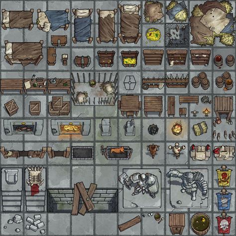 ArtStation - Generic dungeon scatter props, Michael Fitzhywel Dungeons And Dragons Papercraft, D D Maps Dungeons And Dragons, Inkarnate Assets, Dnd Map Assets, D&d Dungeon Map, Dnd Dungeon Maps, Map Assets, Dnd Dungeon, Map Drawing