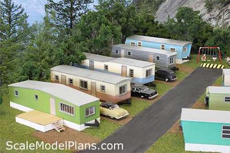 scale model trailer park  you have to buy them  but how amazing are they Model Train Table, Ho Model Trains, Toy Trains Set, Mobile Home Parks, Model Train Sets, Ho Trains, Vintage Trailer, Model Train Layouts, Mobile Homes