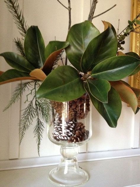 Christmas Magnolia Centerpiece, Detroit Christmas, Floral Arrangements Party, Magnolia Centerpiece, Green Arrangements, Winter Flower Arrangements, Altar Arrangements, Pine Cone Christmas, Christmas Tartan