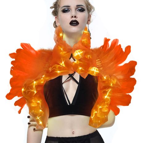 Moth And Flame Costume, Fire Costume Women, Phoenix Costume Diy, Ram Costume, Feather Shawl, Phoenix Costume, Fire Costume, Evening Cocktails, Vampire Party