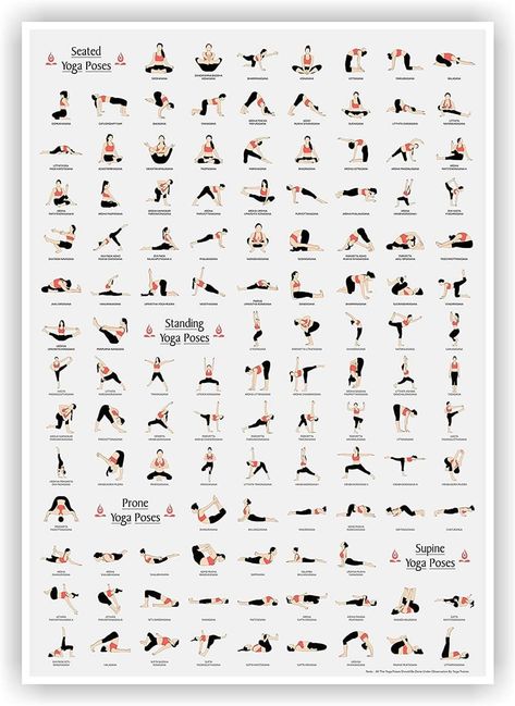 All Yoga Asanas, Yoga Asanas Names, Seated Yoga Poses, Yoga Poses Chart, Standing Yoga Poses, All Yoga Poses, Popular Yoga Poses, Standing Yoga, Chair Pose Yoga