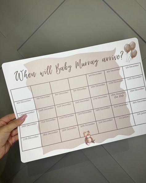 🐻Guess The Due Date 🐻 This print is the perfect baby shower activity where guests can guess when they think the baby will arrive, Available in A3 and A4 Size. #babyshower #bearbabyshower #teddybabyshower #teddybearbabyshower #babyshowerideas #babyshowerinspo #neutralbabyshower Guess The Due Date, Baby Shower Activity, Teddy Bear Baby Shower, Baby Shower Activities, Perfect Baby Shower, Due Date, Baby Bear Baby Shower, Neutral Baby Shower, A4 Size