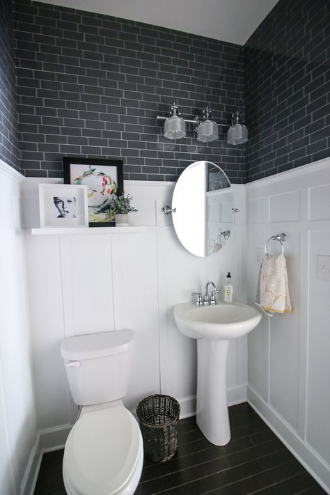 The Smarter Way to Lay Bathroom Tile Diy Bathroom Design, White Wainscoting, Smart Tiles, Tiles Bathroom, Downstairs Bathroom, Half Bathroom, Upstairs Bathrooms, Bathroom Redo, Board And Batten