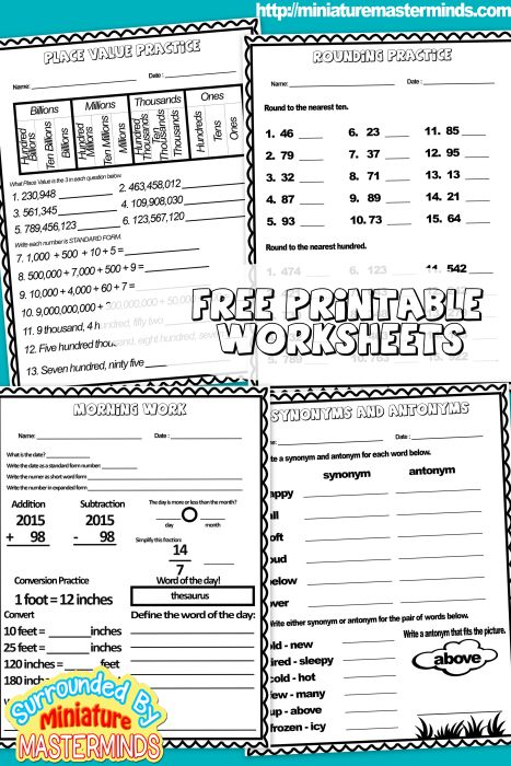 Free Printable Morning Workshhet For 9/8/2015 4th and 5th Grade Synonym and antonym practice worksheet Round Math Worksheet Place Value Math Worksheet Synonym And Antonym, Homeschool Worksheets Free, Math Worksheets For Kids, 5th Grade Worksheets, Homework Worksheets, Ela Worksheets, Free Printable Math Worksheets, The Legend Of Sleepy Hollow, Math Sheets