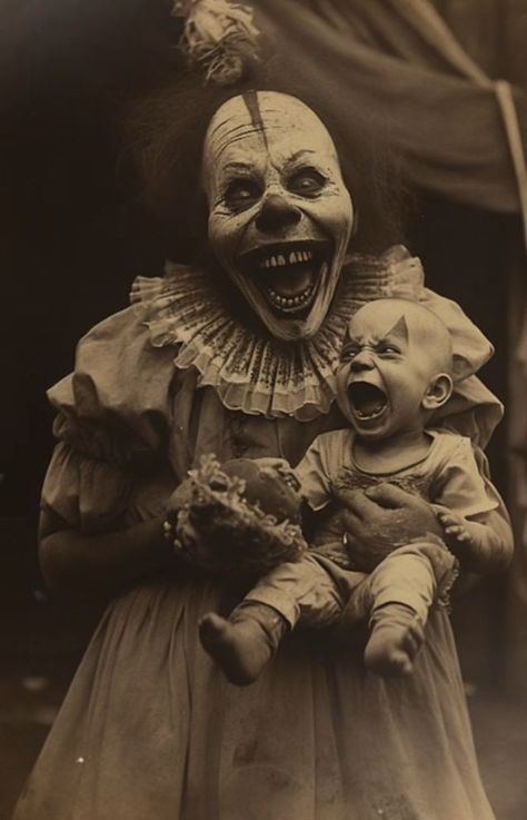 Clown Pictures, Creepy Clown Pictures, Creepy Old Photos, Creepy Circus, Images Terrifiantes, Creepy Photography, Scary Photos, Creepy Carnival, Vintage Halloween Photos