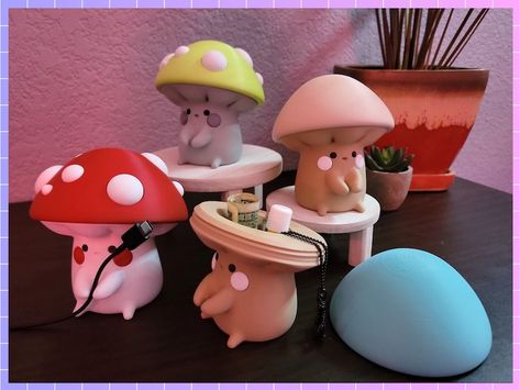 Cute Mushroom Cable Holder Container 3D Printed - Etsy Mushroom Apartment Decor, Things To Make Out Of Clay Useful, 3d Printed Mushroom, 3d Printing Ideas Cute, 3d Print Decor, Ceramics Projects Ideas, Mushroom Office, Cute Organizers, 3d Printer Ideas