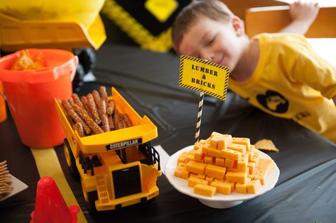 Cheese bricks, use end of straw to make holes.  Construction theme snack ideas. Home Depot Party Ideas, Home Depot Birthday Party Ideas, Home Depot Birthday Party, Home Depot Party, Handyman Birthday, Construction Zone Birthday Party, Construction Zone Party, Boys Activities, Construction Theme Birthday