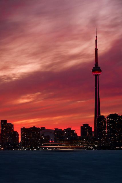 .~Cn tower, skydome (roger's center), island ferry at sunset, Toronto, Canada~. Toronto Skyline, Toronto Island, Toronto City, Wanderlust Photography, Eastern Canada, O Canada, Lake Ontario, Toronto Ontario, Canada Travel