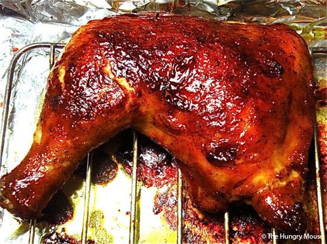 Oven-Baked BBQ Chicken | The Hungry Mouse Delicious! I love when the bbq sauce gets thick and jelly like! Chicken Leg Quarters Oven, Baked Barbeque Chicken, Baked Bbq Chicken Legs, Ways To Make Chicken, Chicken Quarter Recipes, Chicken Leg Quarter Recipes, Oven Baked Bbq Chicken, Bbq Chicken Legs, Leg Quarters