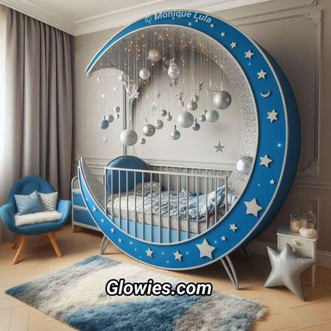 Moon Crib, Unique Cribs, Monique Lula, Nursery Room Inspiration, Baby Inspiration, Baby's Room, Wood Work, Blue Moon, Baby Stuff