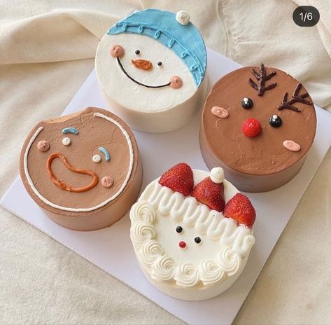 Christmas Cake Designs, Korean Cake, Xmas Cake, Mini Cakes Birthday, Cute Baking, حلويات صحية, Pretty Birthday Cakes, Cute Birthday Cakes, Christmas Snacks