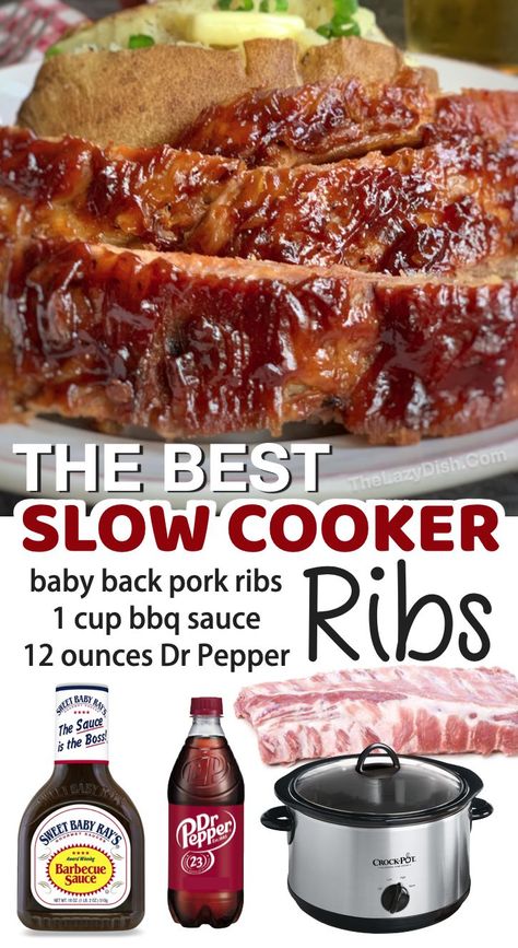 Slow Cooker Ribs Recipe, Slow Cooker Bbq Ribs, Baby Back Pork Ribs, Pork Crockpot Recipes, Crockpot Ribs, Slow Cooker Ribs, Easy Crockpot Dinners, Pork Rib Recipes, Slow Cooker Bbq