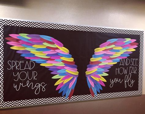 Wings Bulletin Board, Office Set, 4th Grade, Butterfly Wings, Bulletin Boards, Bulletin Board, Mural