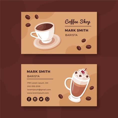 Cute Business Names, Coffee Shop Business Card, Office Presentation, Illustration Business Cards, Visiting Card Templates, Restaurant Business Cards, Coffee Shop Branding, Business Card Set, Kylie Makeup