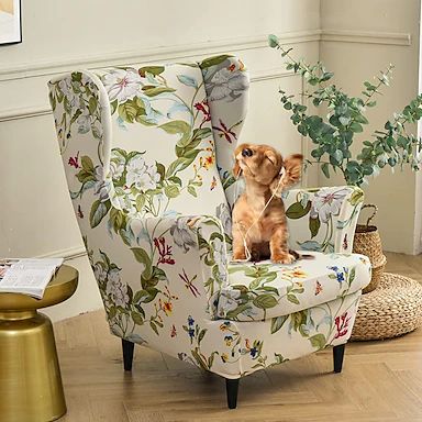 1 Set of 2 Pieces Stretch Wingback Chair Cover Floral Printed Wing Chair Slipcovers Spandex Fabric Wingback Armchair Covers with Elastic Bottom for Living Room Bedroom Decor 2024 - $46.99 Geometric Botanical, Armchair Covers, Wingback Chair Covers, Box Sofa, Botanical Plants, Wingback Armchair, Chair Slipcovers, Flower Plants, Armchair Slipcover