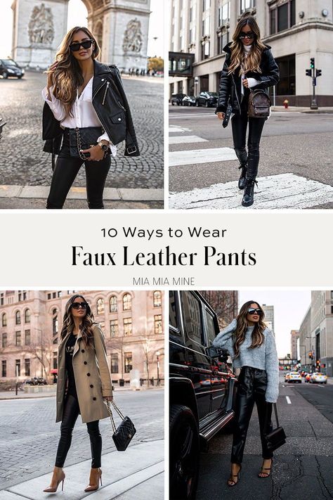 Ankle Leather Pants Outfit, Fancy Leather Pants Outfit, Tops With Leather Pants, Style Leather Trousers, Style Faux Leather Pants, How To Style Faux Leather Joggers, Black Leather Trousers Outfit Night, Faux Black Leather Pants Outfit, How To Wear Faux Leather Pants