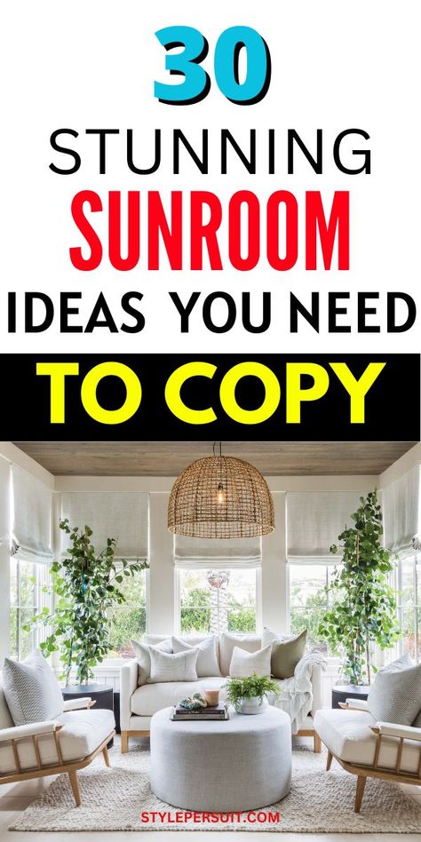 A sunroom is a perfect sanctuary for soaking up natural light while enjoying the comfort of being indoors. Whether you use it as a reading nook, an entertainment space, or a place to grow plants, a sunroom can be a versatile addition to any home. Click to explorer over 30 sunroom ideas to inspire your dreamy retreat. Sunroom Decorating Ideas Indoor, Sunrooms Ideas Decorating, Sunroom Lighting Ideas, Cozy Sunroom Decorating Ideas, Indoor Sunroom Ideas, Plant Sunroom, Sunroom Lighting, Mirror Decoration Ideas, Cozy Sunroom Ideas